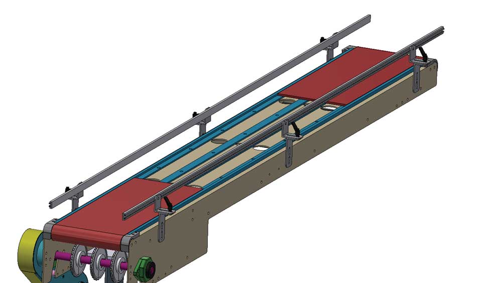 cad drawing of an adjustable l bracket guide rail on white